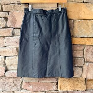 VTG Comint Women 10 Leather Skirt Black Midi Pencil Paneled Argentina Retro